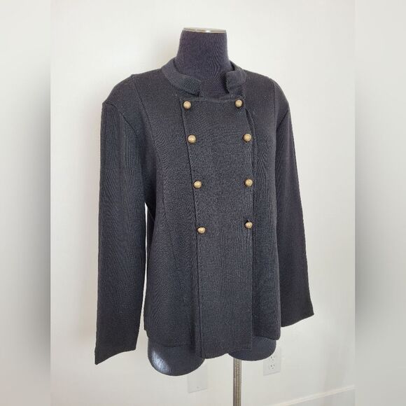 Carine Paris 100% Wool Sweater Black Military Gothic Victorian Size 3 Medium - Picture 2 of 13